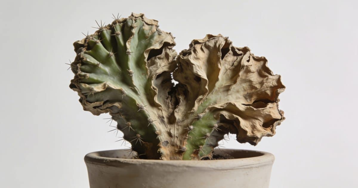 Cactus desseche dans pot sans fleurs colorees