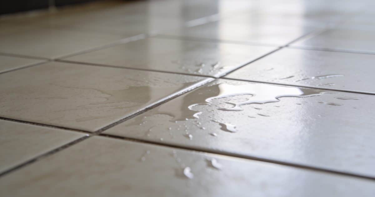 Carreaux de sol brillants avec traces d'eau visible