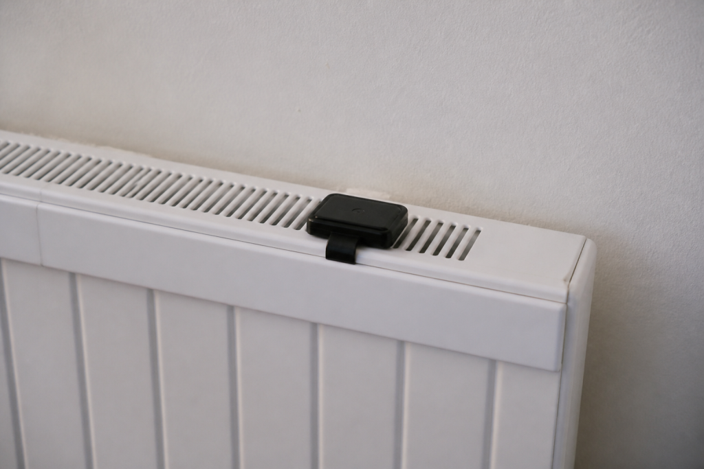 Capteur noir fixe sur radiateur electrique blanc