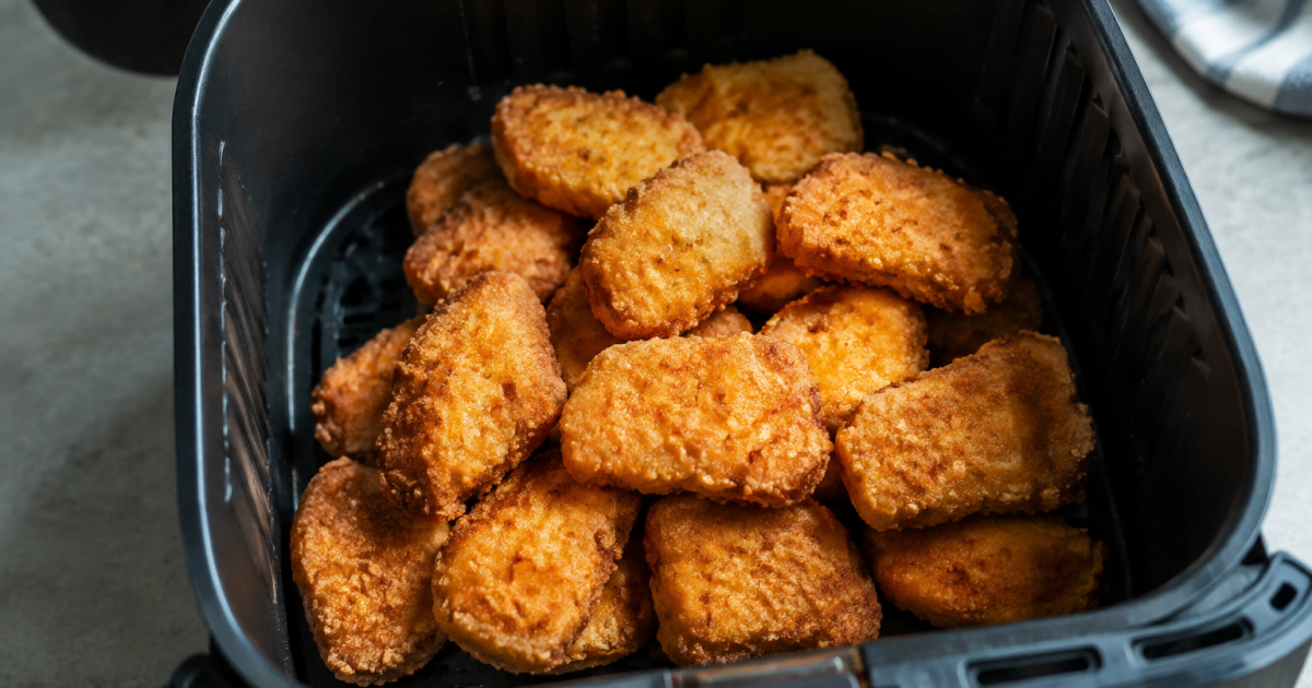 Nuggets dore croustillants empiles dans panier air fryer