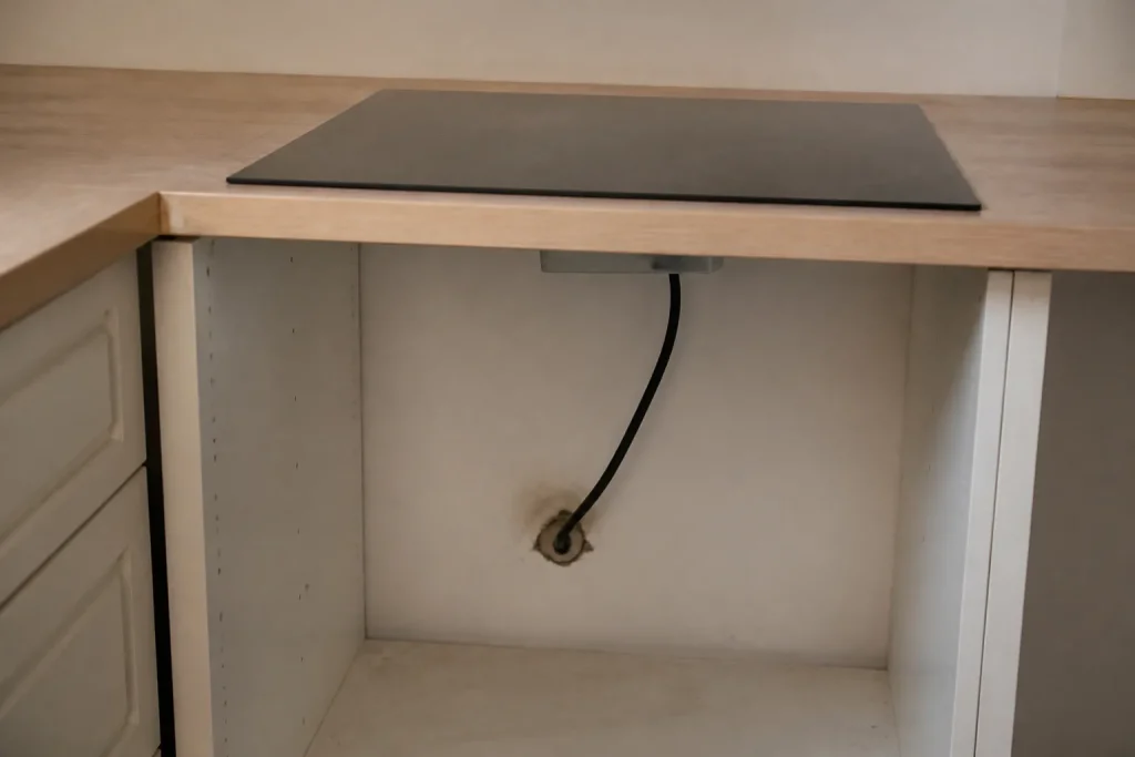 Plaque de cuisson encastree reliee a un cable dedie
